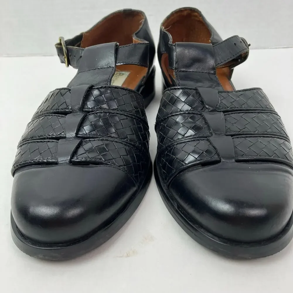 Etienne Aigner Sz 6.5 Vintage 90s T-strap Closed Toe Fisherman Sandals Black